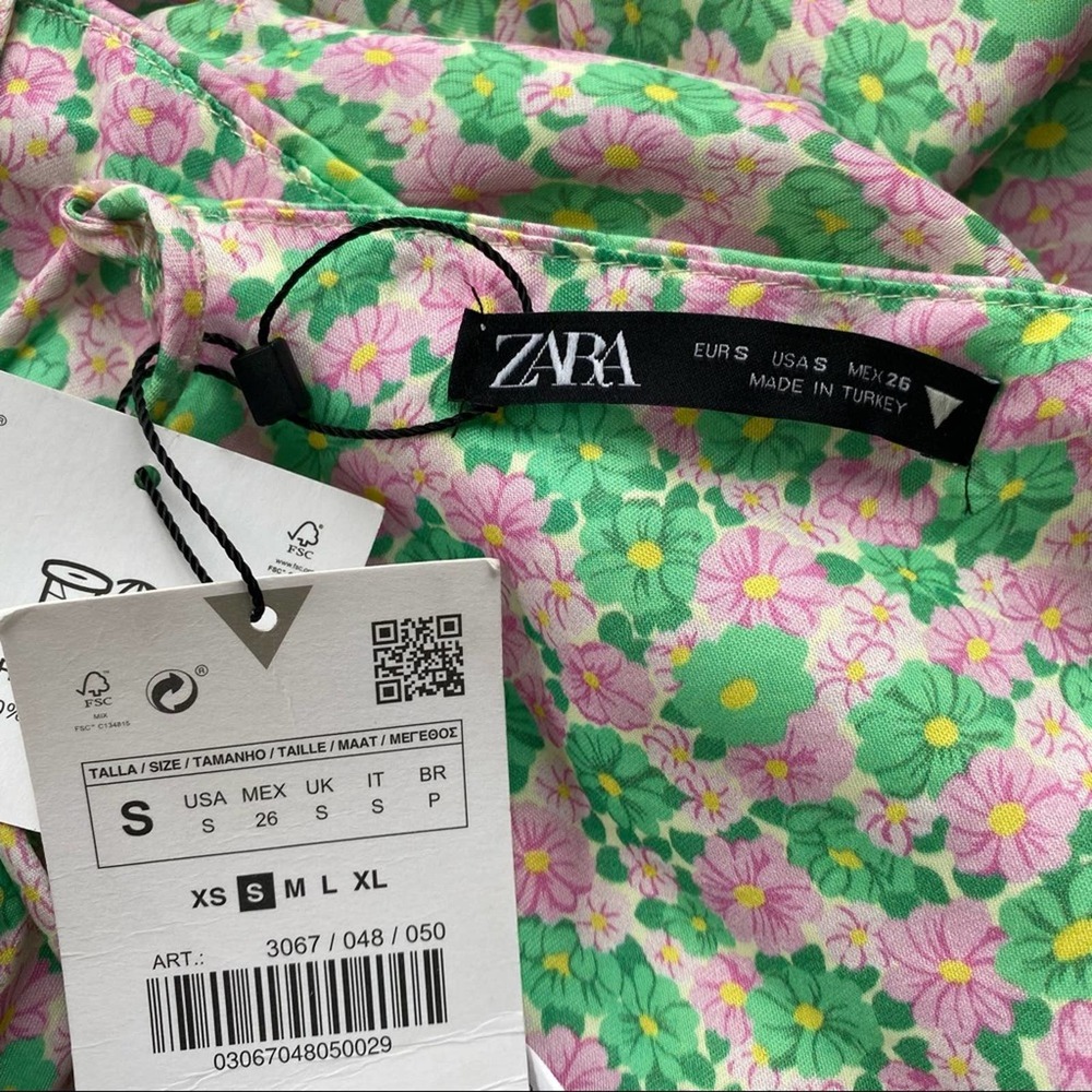 NEW Zara Satin Effect Matching Set Green Pink Floral Size S / M - Picture 10 of 11